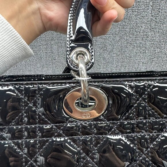 DIOR Lady Dior Large Black Patent Leather Satchel Bag fbcco1275-102225 - Picture 5 of 16